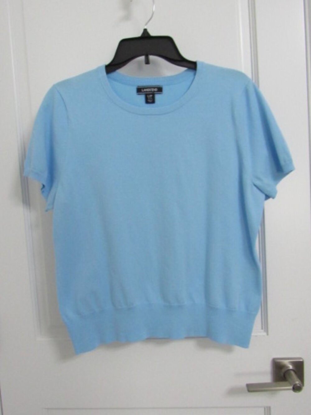 Woman's Lands' End Short Sleeve Sweater Baby Blue L/P 14-16